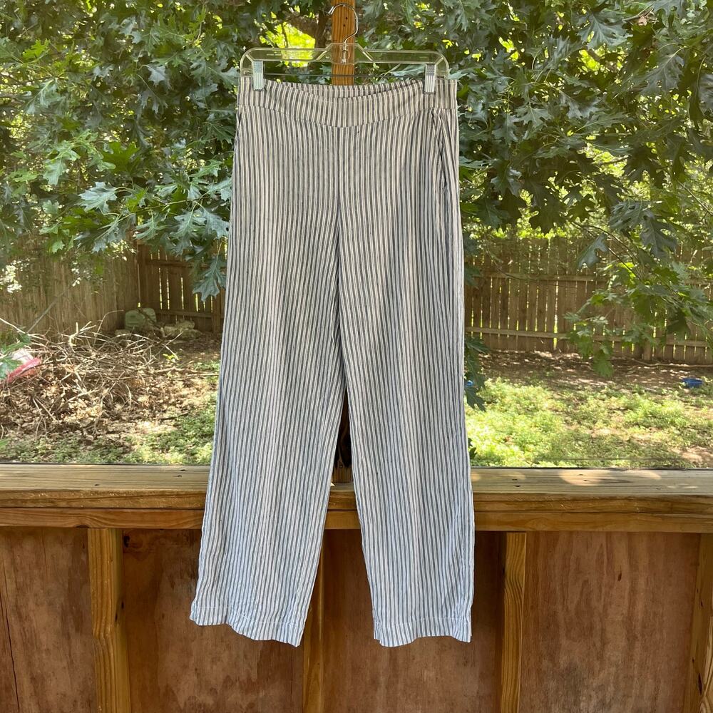 Chico’s Women's Grey & White Striped Linen Blend Pants Size 4R